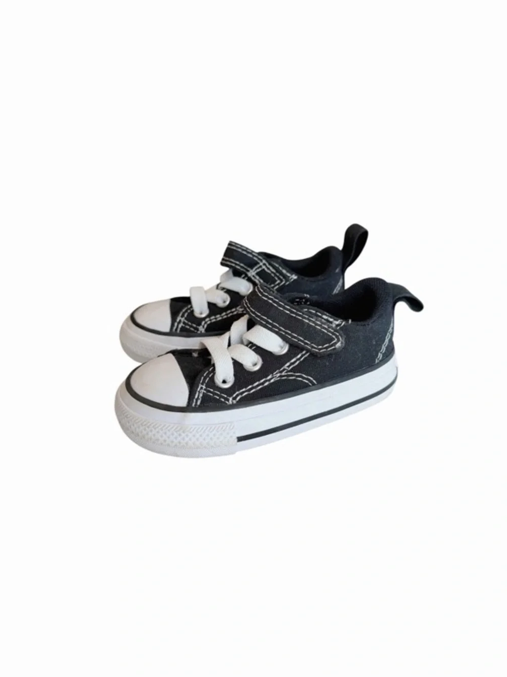 Kids Black Canvas Low-Top Sneakers with Hook-and-Loop Strap